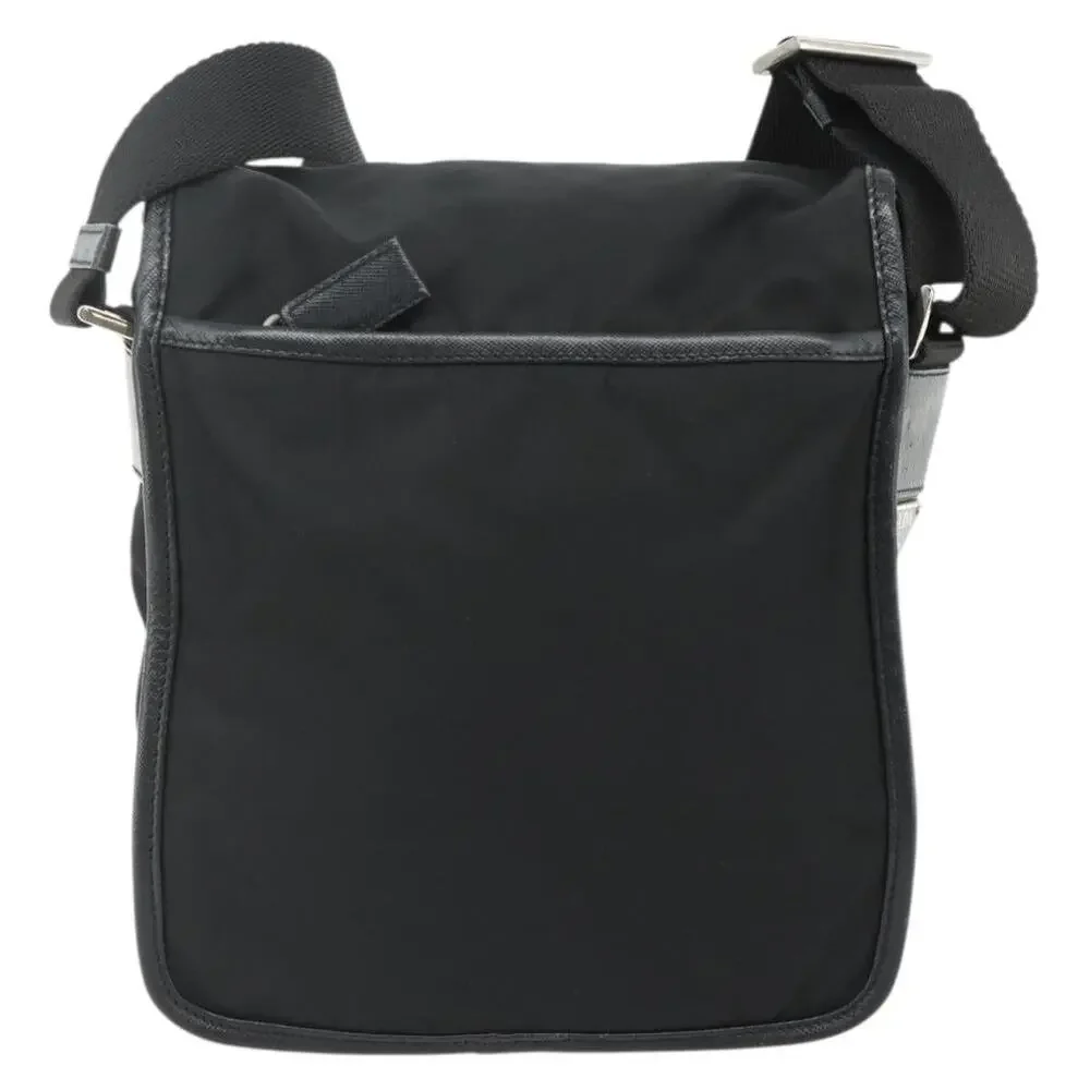 Prada Nylon Leather Shoulder Bag Black